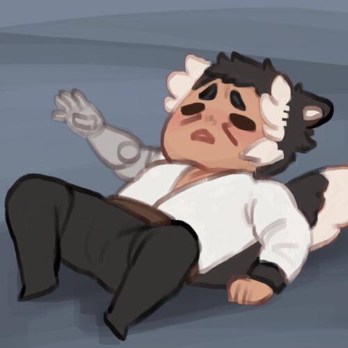 chibi drawing of apollo posed like the meme image of detective pikachu reaching out weakly.